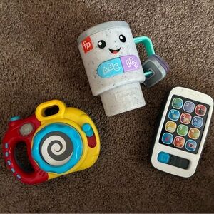 Fisher-Price Red and Yellow Camera, Gray Stacking Cup, Black and White Toy Phone